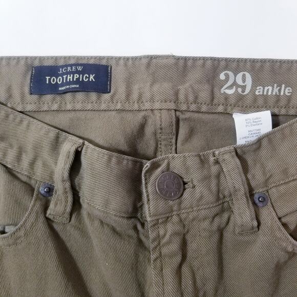 J. Crew Olive Green Toothpick Ankle Low Rise Jeans - Picture 2 of 13